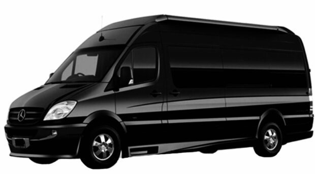 73A62766-4B98-4098-A09D-C771276B8051-3562-00000282AE5AB7C2 A sleek black Mercedes-Benz Sprinter passenger van designed for high-end chauffeur services and executive transportation.