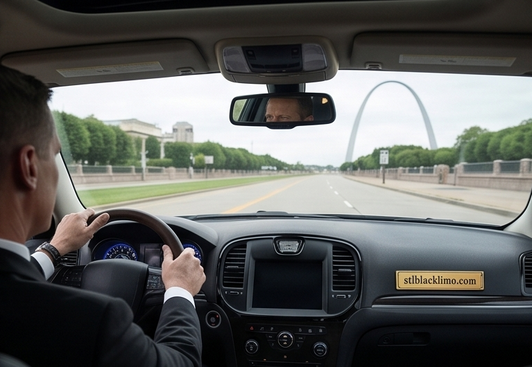 Professional chauffeur driving a luxury black vehicle for Drive‑As‑Directed service in St. Louis.